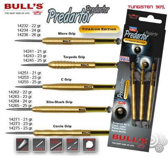 Bull´s Šipky Steel Titanium Predartor Slim-Shark Grip 24gr. 14264