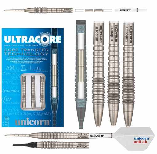 Šipky unicorn ultracore one - steel and soft tip tungsten - 17-26g