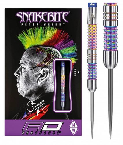 Šipky steel Peter Wright Snakebite Rainbow Mamba 24g Tungsten 90% RED DRAGON
