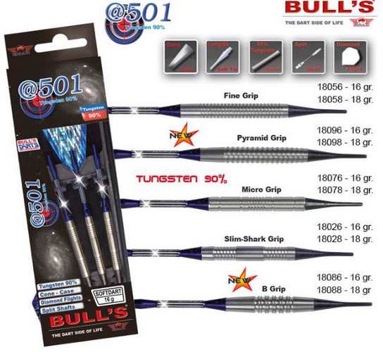 Bull´s šipky @501 slim-shark grip 18gr. 18028
